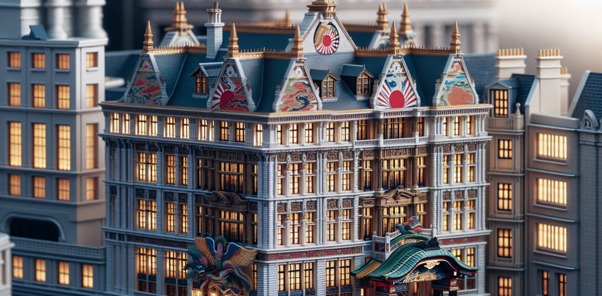 alt_text: Gedung Inggris berhias elemen Jepang, menggambarkan pertukaran budaya yang menonjol.