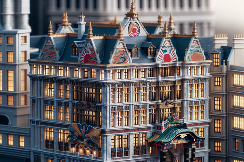 alt_text: Gedung Inggris berhias elemen Jepang, menggambarkan pertukaran budaya yang menonjol.