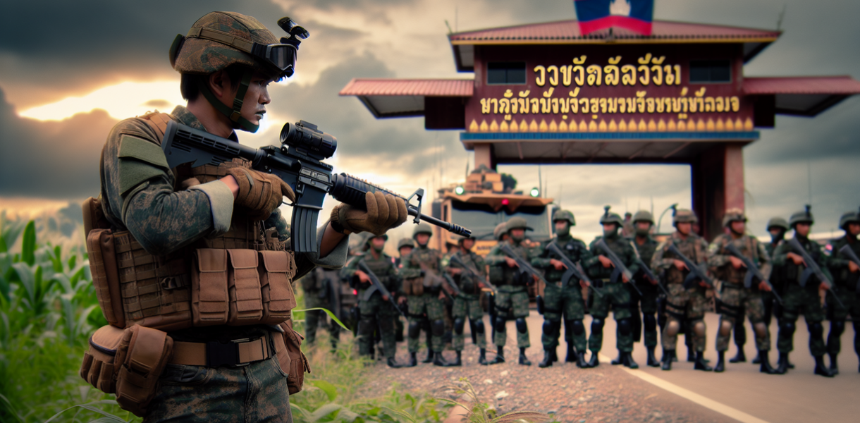 alt_text: Pasukan bersenjata berjaga di perbatasan Thailand-Kamboja, ketegangan meningkat.