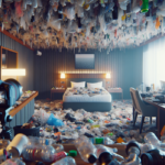 alt_text: Kamar hotel dipenuhi sampah, mencerminkan isu lingkungan dan polusi global.