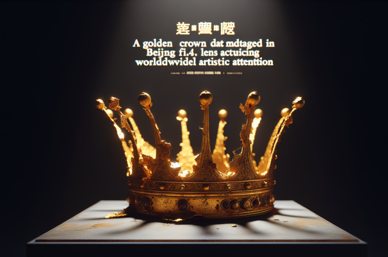 alt_text: Mahkota emas rusak di Beijing memicu perhatian dunia seni.