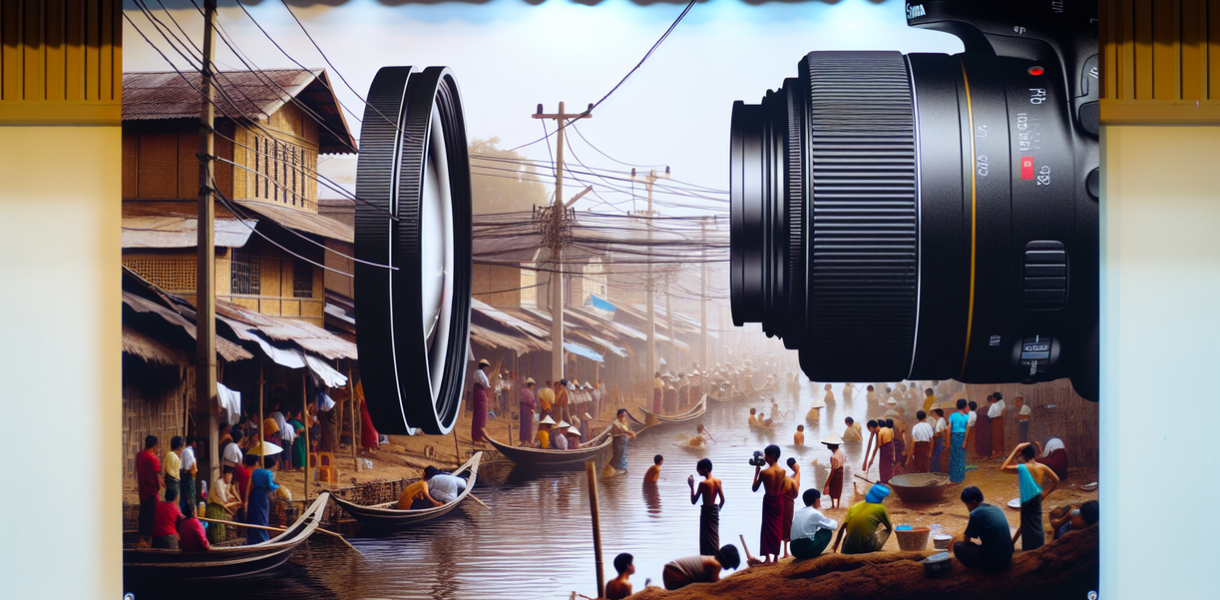 alt_text: "Poster menggambarkan konflik sosial dan pengawasan di Myanmar dengan elemen simbolis."