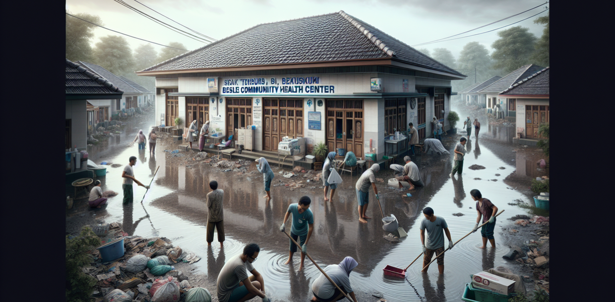 alt_text: Puskesmas di Tulungagung terendam lumpur akibat banjir bandang, akses terhambat.