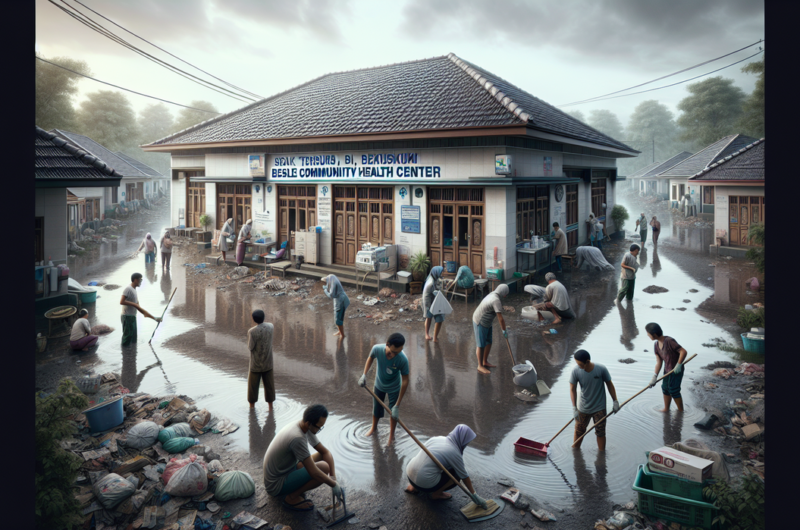 alt_text: Puskesmas di Tulungagung terendam lumpur akibat banjir bandang, akses terhambat.