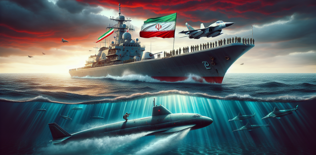 alt_text: Kapal perang Iran di Selat Hormuz, menunjukkan kendali penuh atas jalur strategis tersebut.