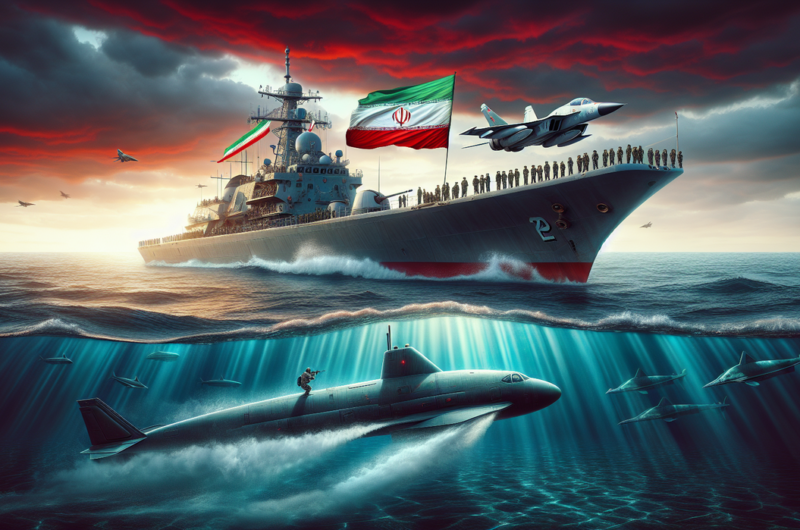 alt_text: Kapal perang Iran di Selat Hormuz, menunjukkan kendali penuh atas jalur strategis tersebut.