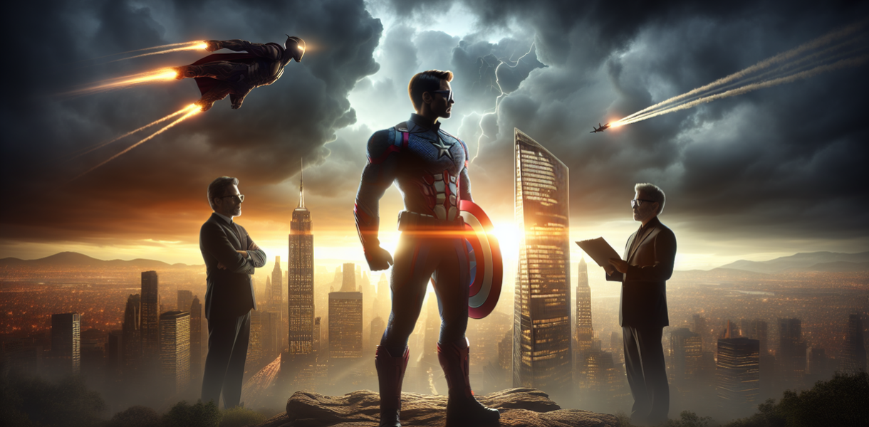 Alt_text: Poster film: Chris Evans kembali di "Doomsday" dengan latar belakang kota hancur.