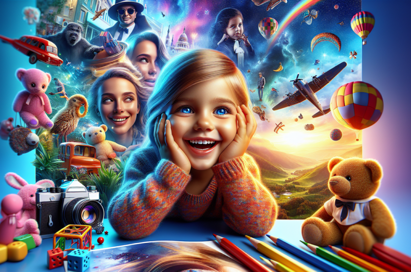 alt_text: Ilustrasi ceria dunia dari perspektif anak dengan elemen penuh warna dan imajinasi.