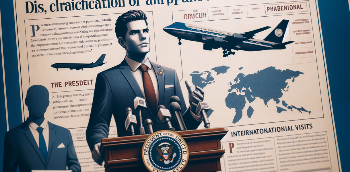 alt_text: Poster membahas kontroversi etika penggunaan pesawat kepresidenan dalam konteks nasional.