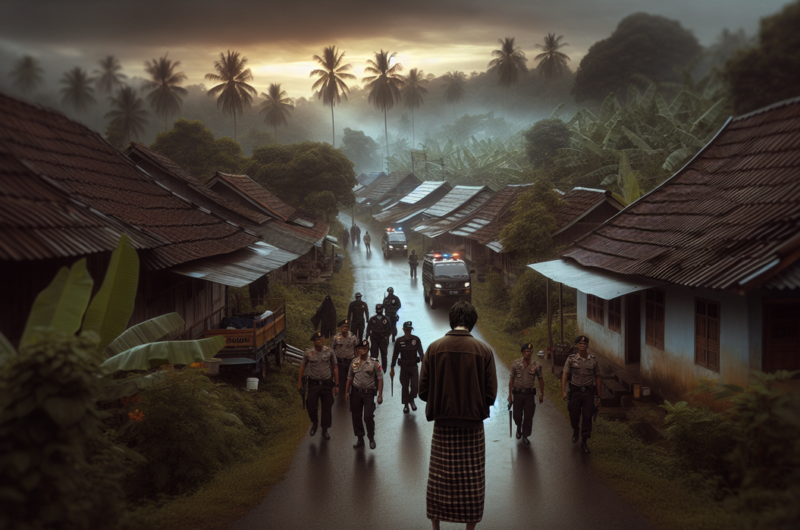 alt_text: Penangkapan kriminal di Sungai Buaya, Sergai, melibatkan polisi dan barang bukti.