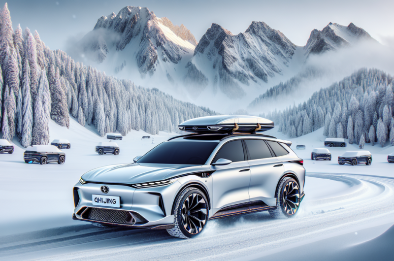 alt_text: Mobil Wagon Sporty Huawei-GAC melaju di lingkungan bersalju melawan suhu beku.