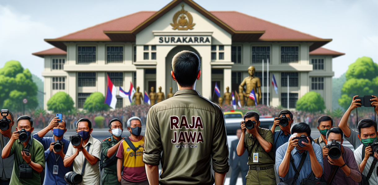 alt_text: Kaos bergambar Raja Jawa dalam konteks politik simbolik di pengadilan Nusantara.