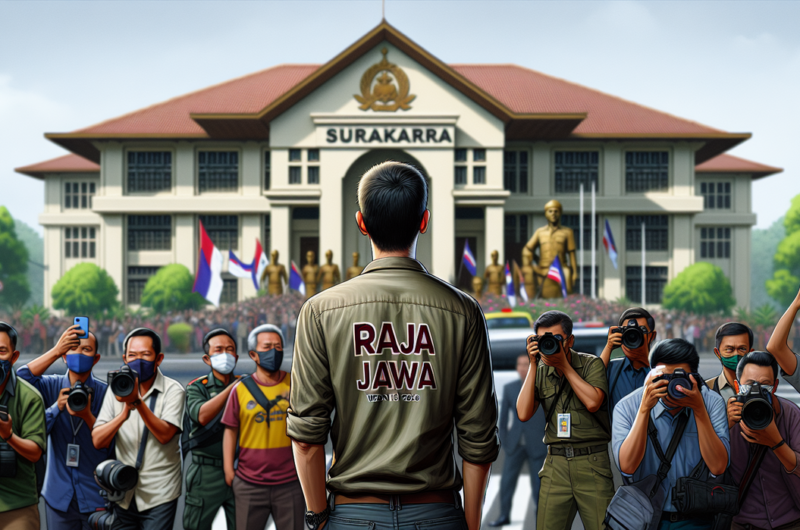 alt_text: Kaos bergambar Raja Jawa dalam konteks politik simbolik di pengadilan Nusantara.