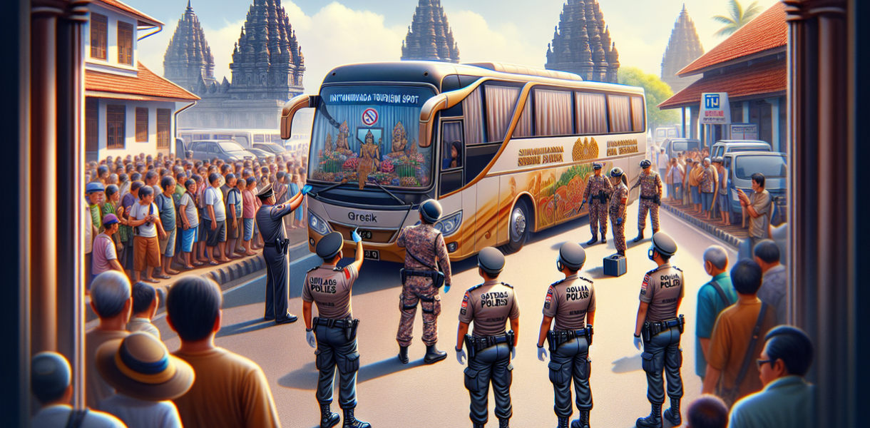 alt_text: Inspeksi bus di Gresik untuk memastikan keselamatan sebelum perjalanan ziarah.