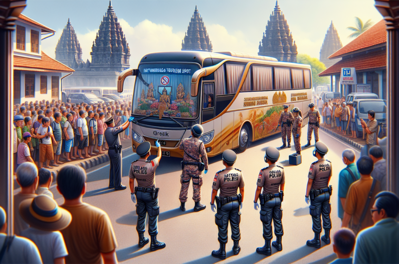 alt_text: Inspeksi bus di Gresik untuk memastikan keselamatan sebelum perjalanan ziarah.