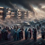 Alt_text: Pesawat tempur Pakistan menyerang wilayah di Afghanistan, menimbulkan kehancuran dan kepulan asap.