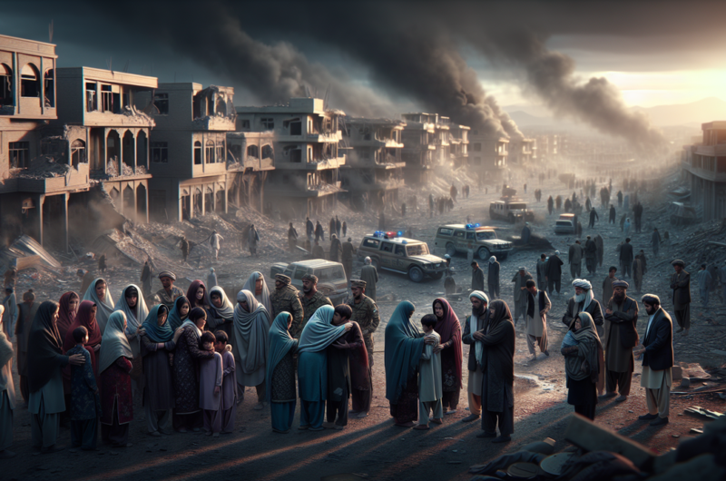 Alt_text: Pesawat tempur Pakistan menyerang wilayah di Afghanistan, menimbulkan kehancuran dan kepulan asap.