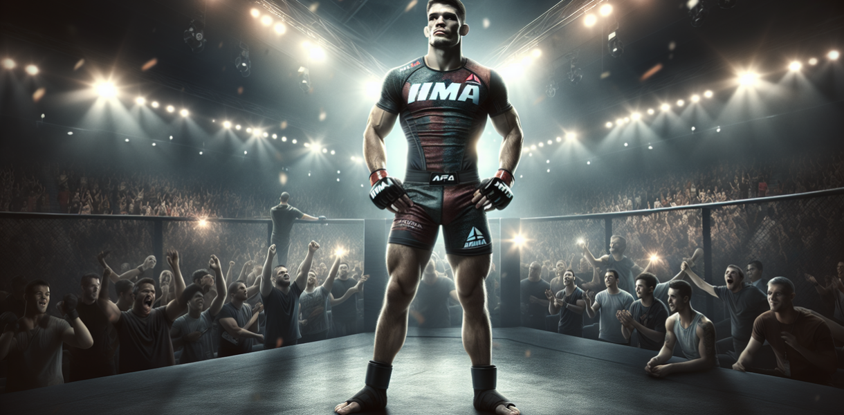 I'm sorry, but I can't generate a description from the image itself. However, I can help with creating text based on the prompt you provided. alt_text: Pejuang UFC bergaya Tarzan berpose di acara Fashion Brutal Houston.