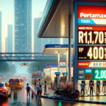 alt_text: Spanduk diskon harga Pertamax, di sampingnya model rumah minimalis modern.