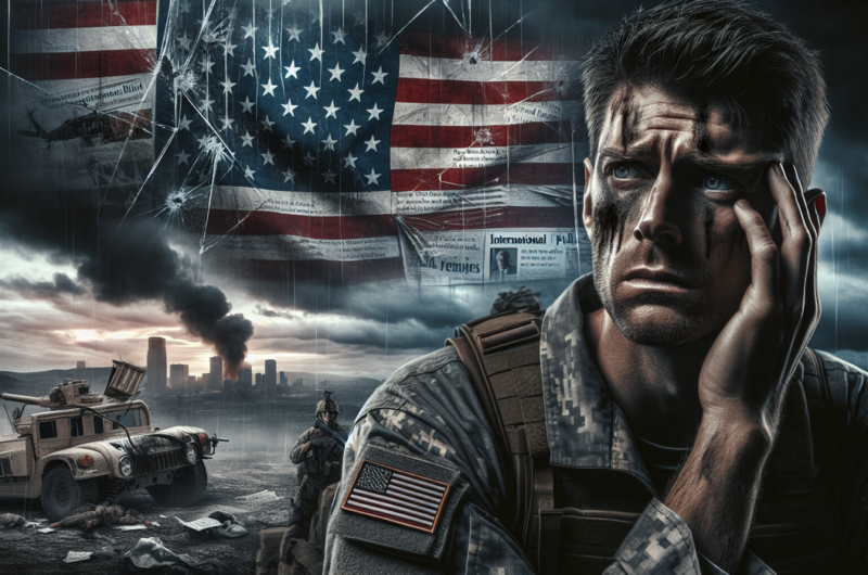 alt_text: Ilustrasi perang Iran-AS, menggambarkan moral tentara Amerika yang menurun.