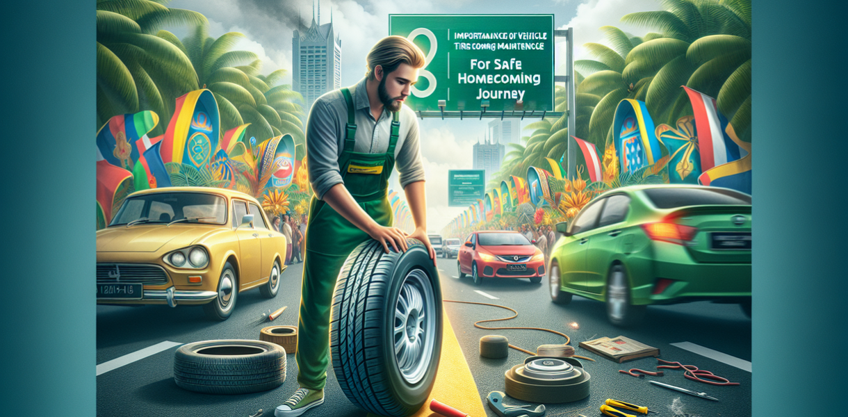 alt_text: Teknisi memeriksa kondisi ban untuk memastikan perjalanan mudik aman dan nyaman.