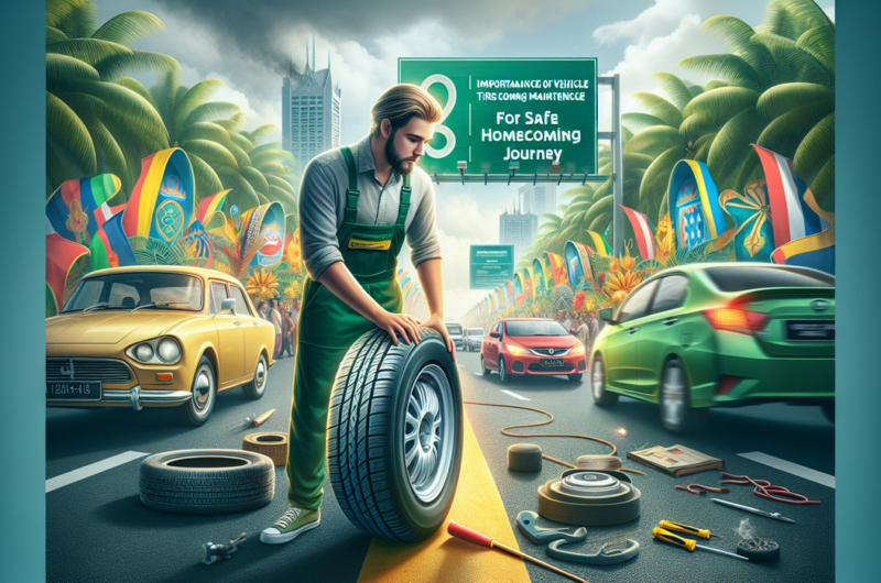 alt_text: Teknisi memeriksa kondisi ban untuk memastikan perjalanan mudik aman dan nyaman.