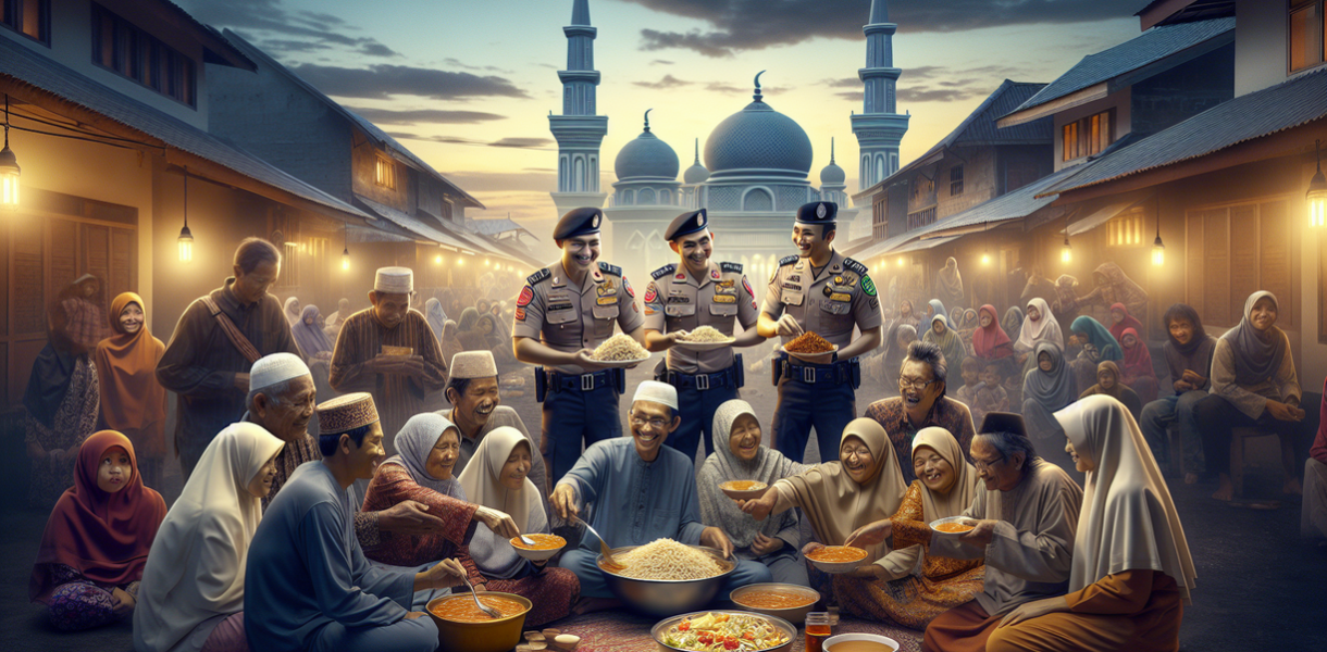 alt_text: Polisi membagikan takjil saat Ramadan di Jawa Timur, menciptakan suasana aman dan humanis.