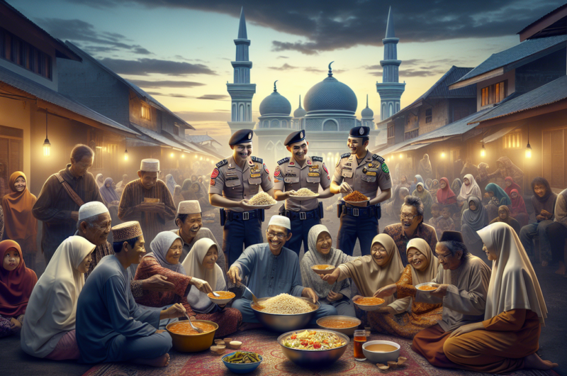 alt_text: Polisi membagikan takjil saat Ramadan di Jawa Timur, menciptakan suasana aman dan humanis.