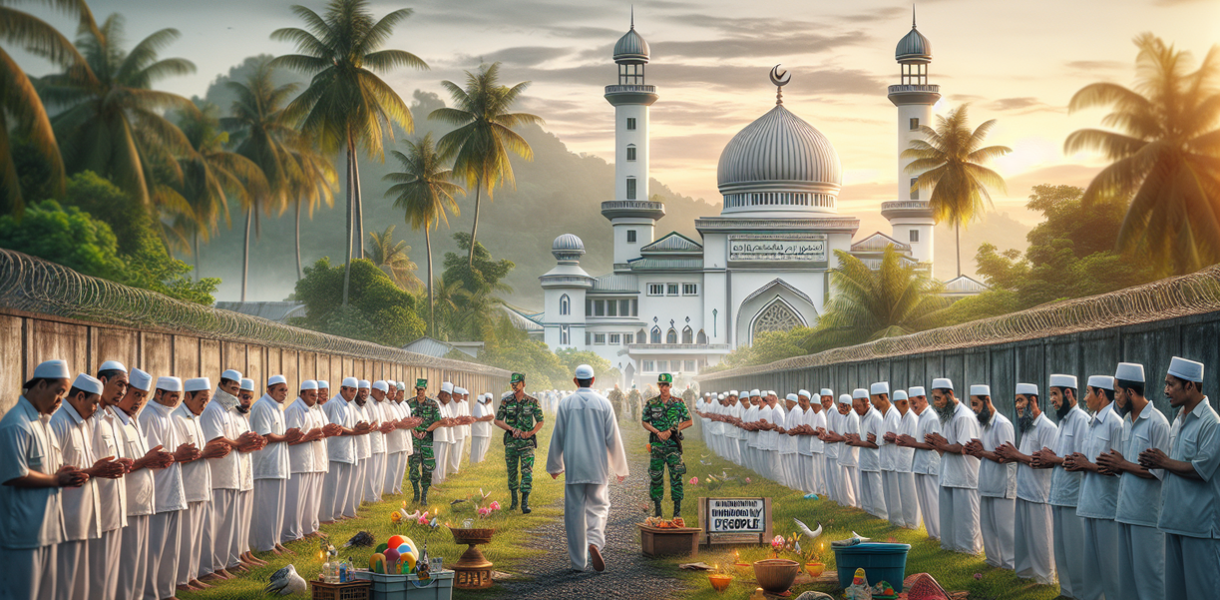 alt_text: Warga binaan Lapas Aceh melaksanakan Shalat Idulfitri, menunjukkan iman di balik jeruji.