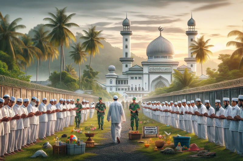 alt_text: Warga binaan Lapas Aceh melaksanakan Shalat Idulfitri, menunjukkan iman di balik jeruji.