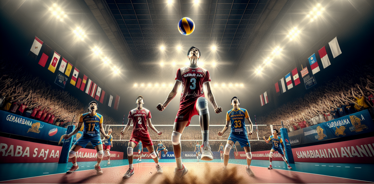 alt_text: Samator vs Garuda: Laga penuh emosi meski tak menentukan. Pemain beraksi di lapangan voli.