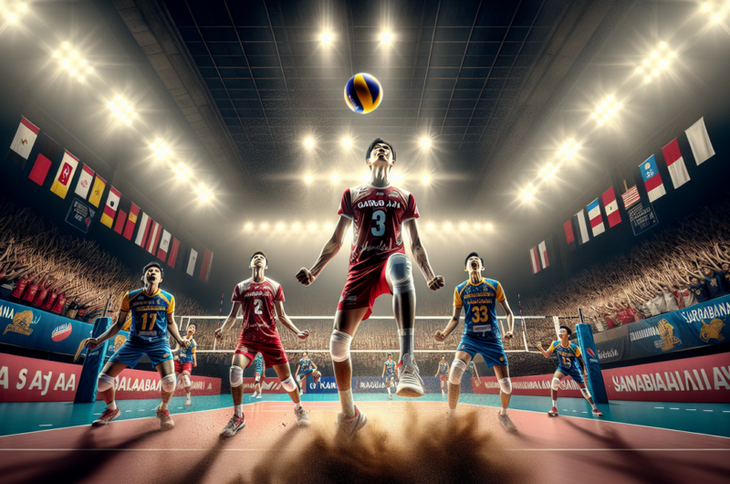 alt_text: Samator vs Garuda: Laga penuh emosi meski tak menentukan. Pemain beraksi di lapangan voli.