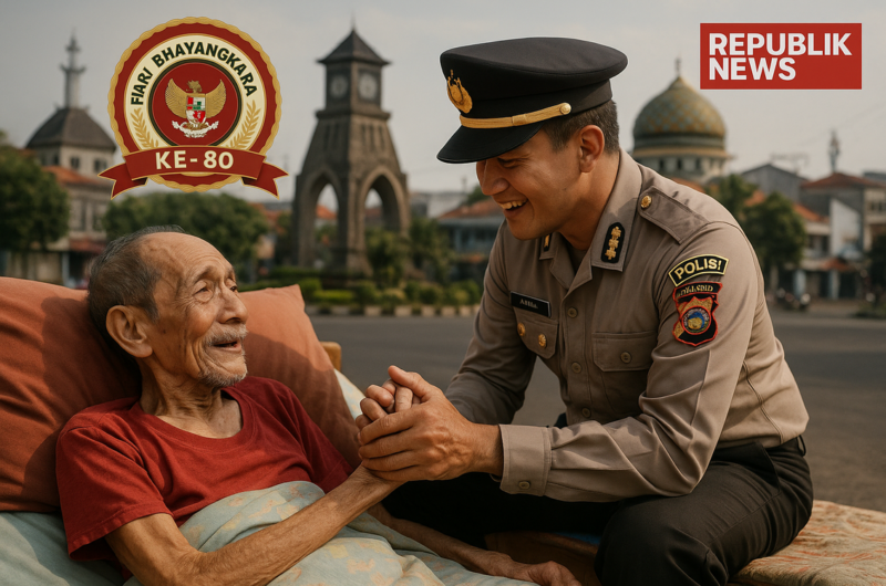 alt_text: Polisi berbaur dengan masyarakat, merayakan Hari Bhayangkara dengan penuh kedekatan dan empati.