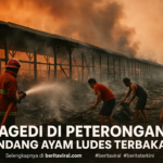 alt_text: Kebakaran kandang ayam di Jombang, warga cepat bereaksi setelah mendengar lonceng peringatan.