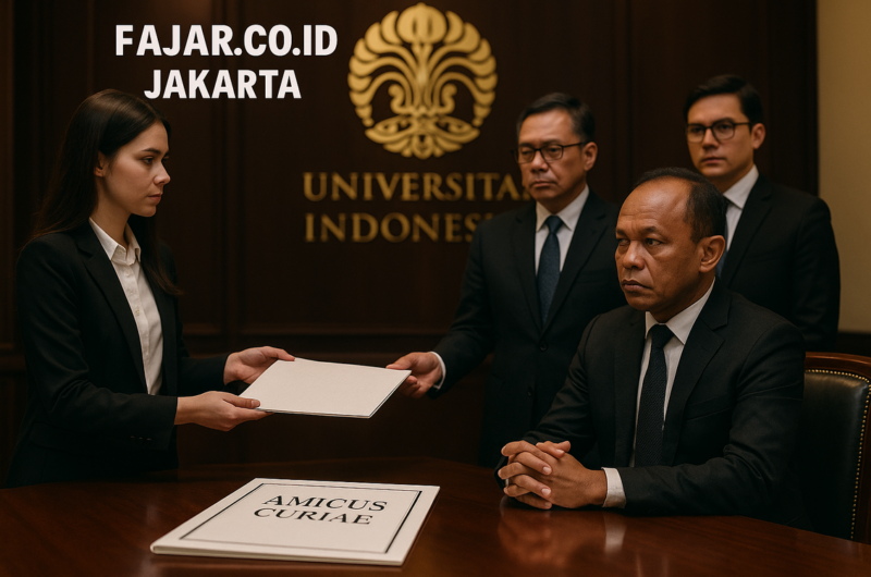 alt_text: Menara Eiffel di antara pohon, tulisan "Akademik UI" terkait berita penolakan disertasi Bahlil.