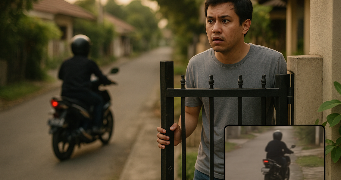 alt_text: Seorang penumpang mencuri motor tukang ojek saat sang ojek lengah.