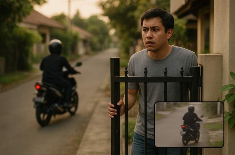 alt_text: Seorang penumpang mencuri motor tukang ojek saat sang ojek lengah.