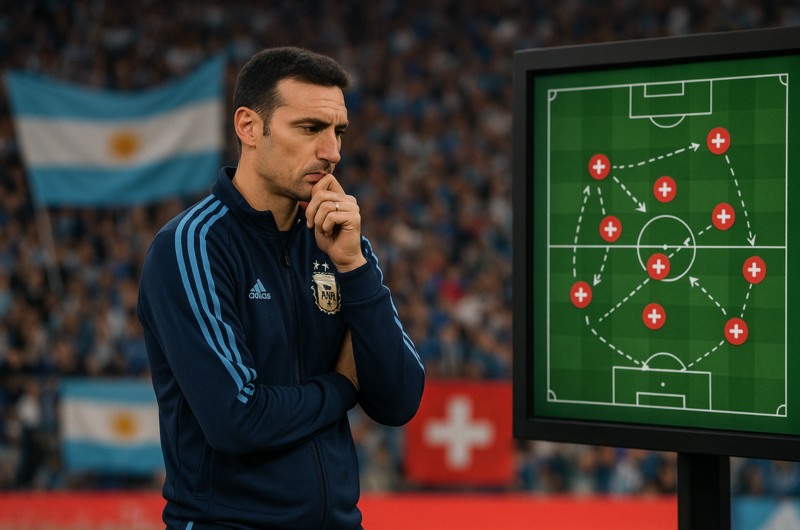 alt_text: Scaloni bersiap hadapi tantangan tim Swiss bersama Argentina dalam pertandingan mendebarkan.