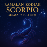alt_text: Horoskop Scorpio 7 Juli 2026 fokus pada emosi, peningkatan karier, dan rezeki melimpah.